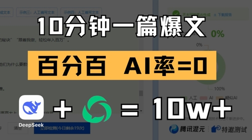 10分钟一篇爆文，100% 零AI率，用deepseek轻松玩转公众号爆文项目-极客网创