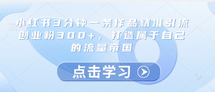 小红书3分钟一条作品精准引流创业粉300+，打造属于自己的流量帝国-极客网创