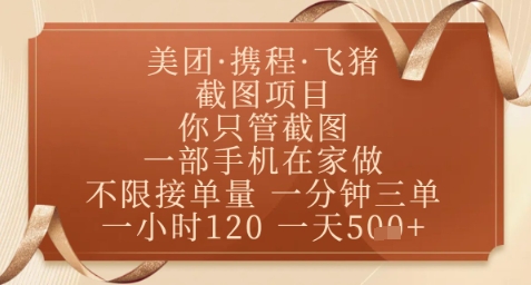 飞猪美团截图项目，你只管截图，一部手机在家做，正规平台无套路，一天5张+【揭秘】-极客网创