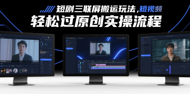 短剧三联屏搬运玩法，短剧搬运轻松过原创实操流程-极客网创