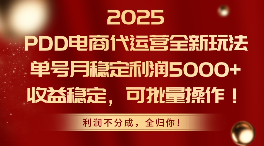 2025PDD电商代运营全新玩法，单号月稳定利润5000+，收益稳定，可批量操作-极客网创