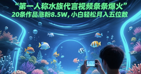 第一人称水族代言视频条条爆火，20条作品涨粉8.5W，小白轻松月入五位数-极客网创