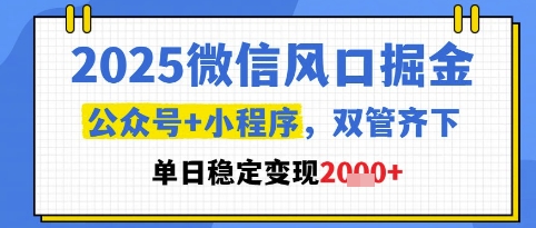 2025微信风口掘金，公众号+小程序双管齐下，单日稳定变现1k+【揭秘】-极客网创