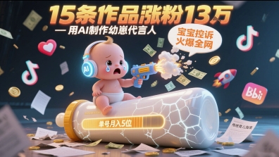 用AI制作幼崽代言人，宝宝的控诉火爆全网，15条作品涨粉13W，单号月入5位数实操教程-极客网创