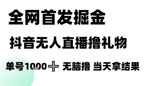 全网首发掘金抖音无人直播撸礼物，单号1k +无脑撸，当天拿结果【揭秘】-极客网创