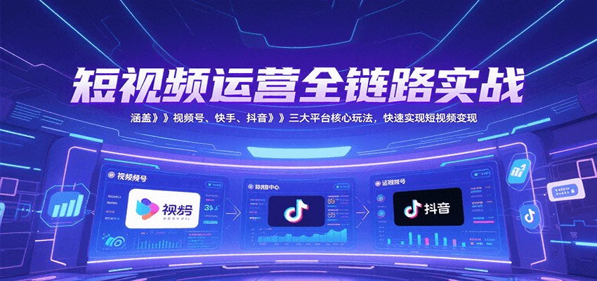 短视频运营全链路实战,涵盖视频号、快手、抖音三大平台核心玩法,快速实现变现!-极客网创