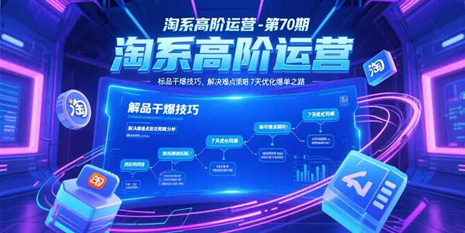 淘系高阶运营-第70期，标品干爆技巧，解决难点策略，大佬操盘方法-极客网创