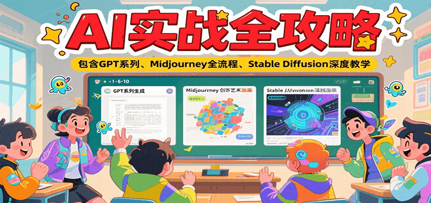 AI实战全攻略，包含GPT系列、Midjourney全流程、Stable Diffusion深度教学-极客网创