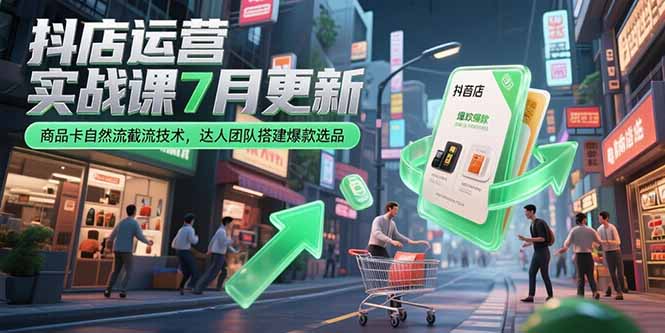 抖店运营实战课7月更新，商品卡自然流截流技术，达人团队搭建爆款选品-极客网创