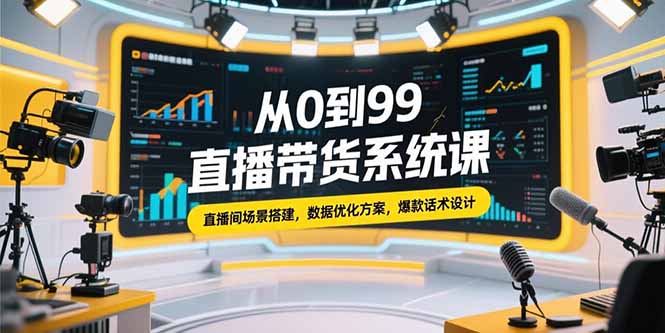 从0到99直播带货系统课，直播间场景搭建，数据优化方案，爆款话术设计-极客网创