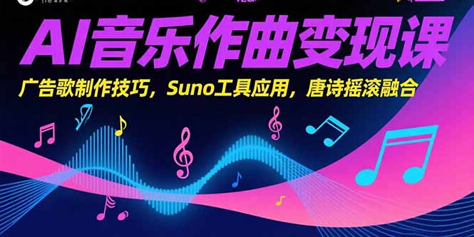 AI音乐作曲变现课，广告歌制作技巧，Suno工具应用，唐诗摇滚融合-极客网创