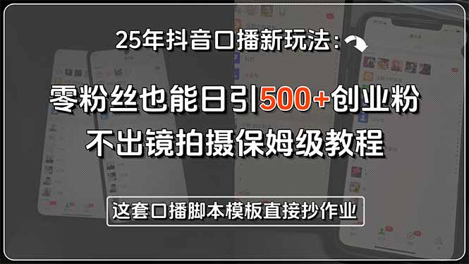 25年抖音口播新玩法：零粉丝也能日引500+创业粉，不出镜拍摄保姆级教程…-极客网创