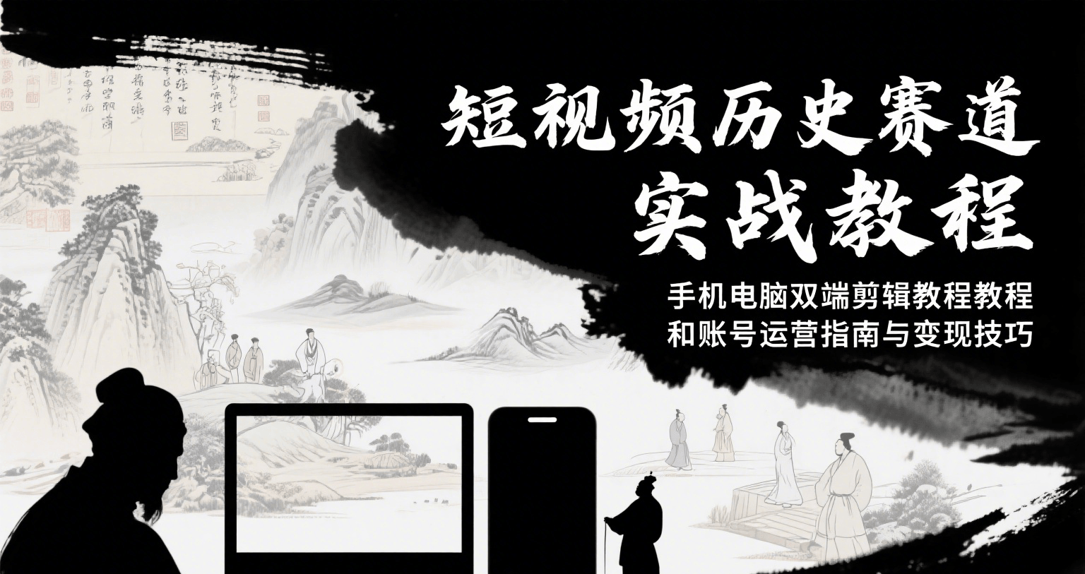 短视频历史赛道实战教程，手机电脑双端剪辑教程和账号运营指南与变现技巧-极客网创