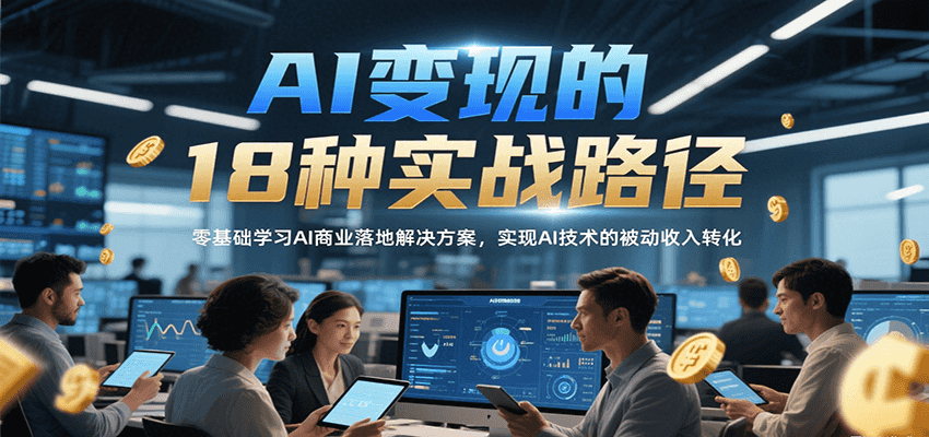 AI变现的18种实战路径，零基础学习AI商业落地解决方案，实现AI技术的被动收入转化-极客网创