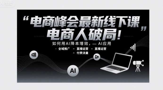 电商峰会最新线下课，电商人破局，如何用AI降本增效，AI应用-全域推广-直播运营-付费流量-极客网创