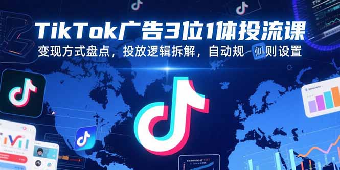 TikTok广告3位1体投流课，变现方式盘点，投放逻辑拆解，自动规则设置-极客网创
