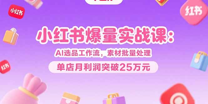 小红书爆量实战课：AI选品工作流，素材批量处理，单店月利润突破25万元-极客网创