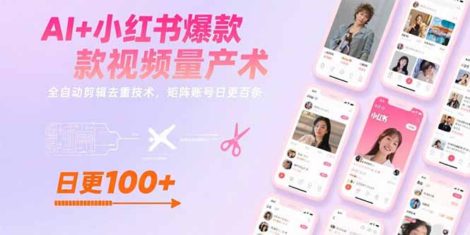 AI+小红书爆款视频量产术：全自动剪辑去重技术，矩阵账号日更百条-极客网创