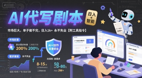AI代写剧本，市场巨大，单子做不完，日入1k+ 永不失业【附工具指令】-极客网创