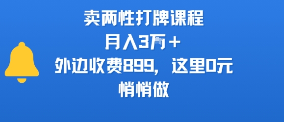 卖两性打牌课程，月入3W+外边收费899的课程，这里0元，悄悄做-极客网创