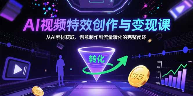 AI视频特效创作与变现课：从AI素材获取、创意制作到流量转化的完整闭环-极客网创