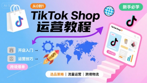 TikTok Shop从0到1运营教程，TikTok跨境电商新手必学课程-极客网创
