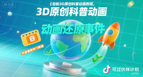 自制3D原创科普动画教程，动画还原事件，抖音最新热门赛道，可过伙伴计划-极客网创