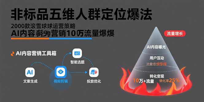 非标品五维人群定位法，2000款滚雪球运营策略，AI内容营销10万流量引爆-极客网创
