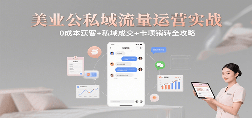 美业公私域流量运营实战：0成本获客+私域成交+卡项销转全攻略-极客网创