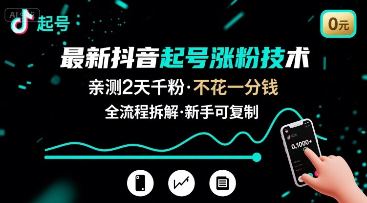 最新抖音起号涨粉技术，亲测2天千粉，不花一分钱，全流程拆解-极客网创