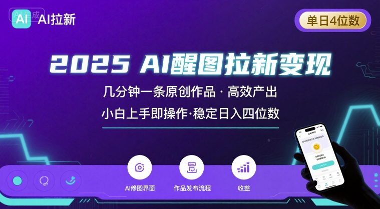 2025最强AI醒图拉新，几分钟一条原创作品，单日收入4位数，小白也能上手操作-极客网创