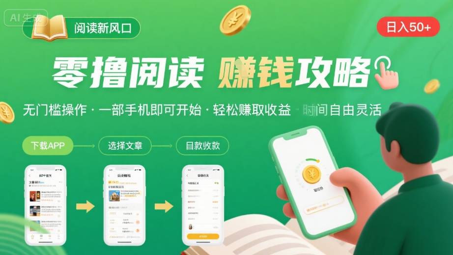 零撸阅读新风口，无门槛轻松挣，一部手机，日入 50-3张【揭秘】-极客网创