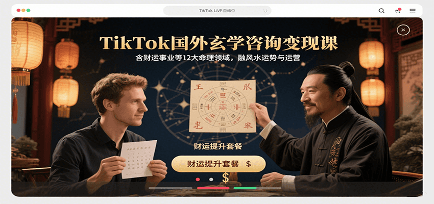 TikTok国外玄学咨询变现课，含财运事业等12大命理领域，融风水运势与运营-极客网创