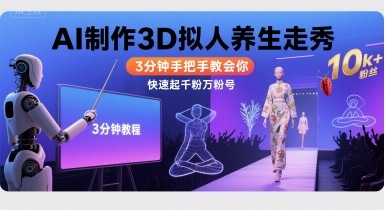Ai制作3D拟人养生走秀，3分钟手把手教会你，快速起千粉万粉号-极客网创