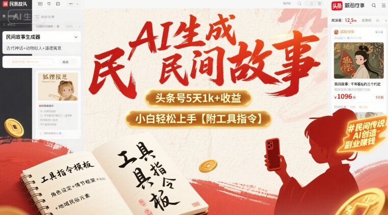 AI生成民间故事，头条号5天1k+，小白轻松上手【附工具指令】-极客网创