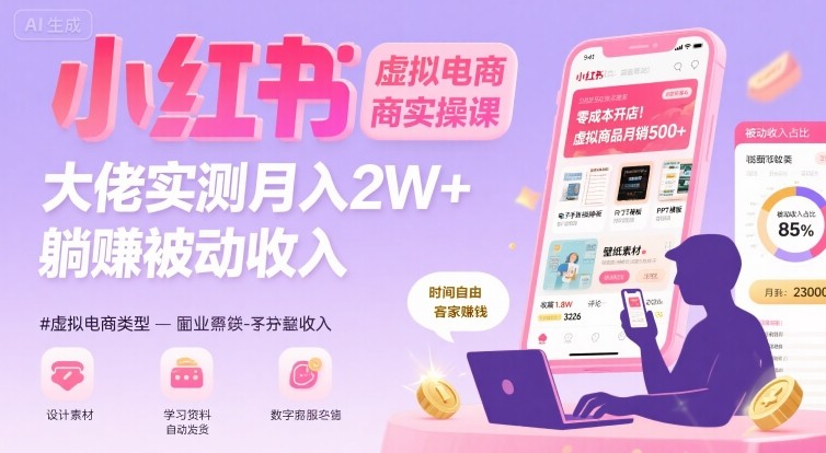 小红书虚拟电商，大佬实测月入2W+，实现被动收入-极客网创