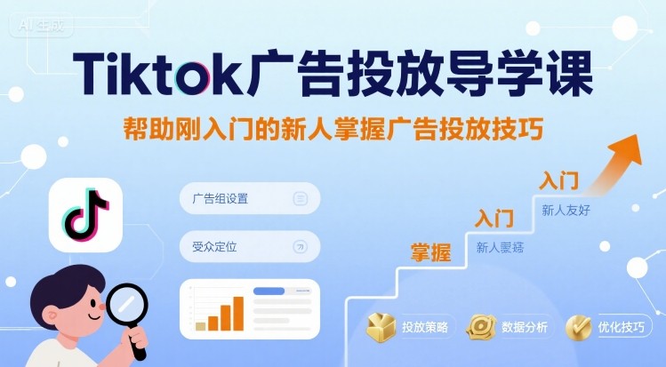 Tiktok广告投放导学课，帮助刚入门的新人掌握广告投放技巧-极客网创