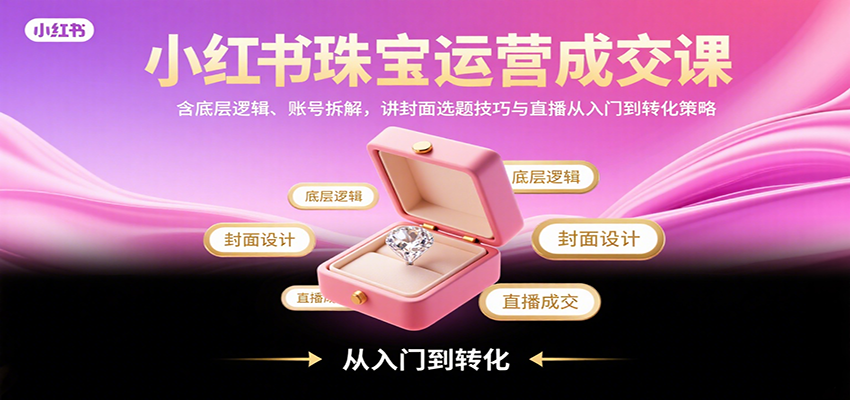 小红书珠宝运营成交课：含底层逻辑、账号拆解，讲封面选题技巧与直播从入门到转化策略-极客网创