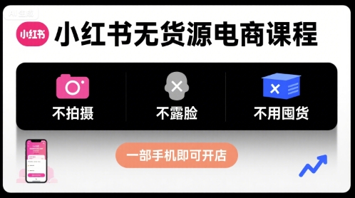 小红书无货源电商课程，不拍摄不露脸不用囤货，一部手机即可开店-极客网创
