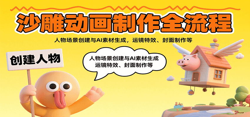 沙雕动画制作全流程：人物场景创建与AI素材生成，运镜特效、封面制作等-极客网创