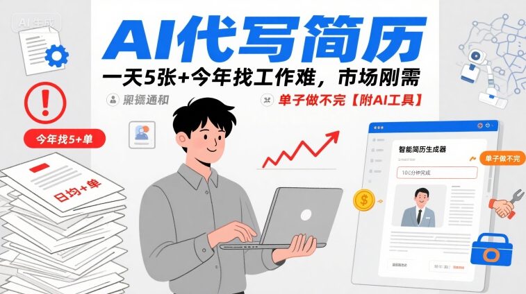 AI代写简历，一天5张+今年找工作难，市场刚需，单子做不完【附AI工具】-极客网创