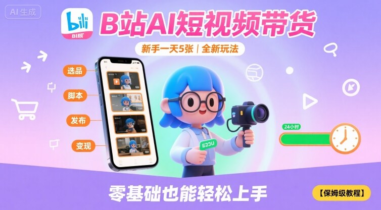 B站AI短视频带货，新手一天5张，全新玩法【保姆级教程】-极客网创