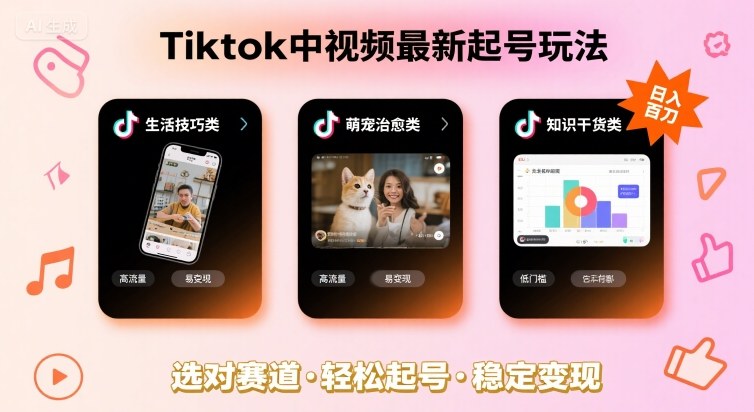 Tiktok中视频最新起号玩法，想要日入百刀，做好这几个赛道就可以了-极客网创