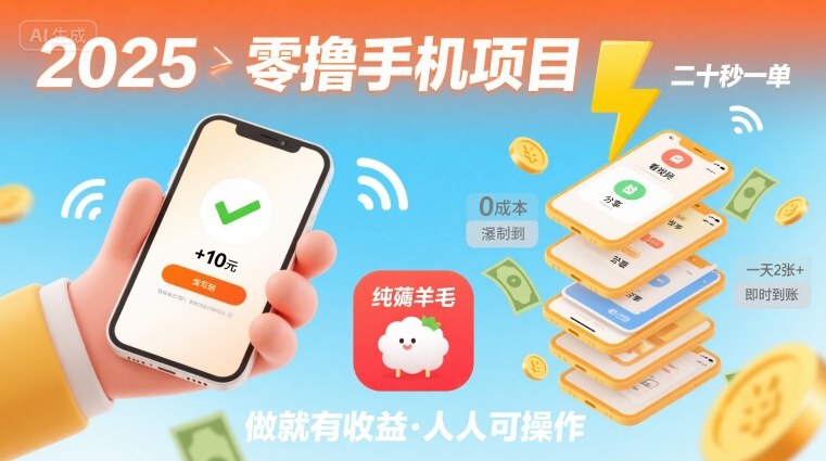2025年零撸手机项目，二十秒一单，纯薅羊毛 一天2张+做就有-极客网创