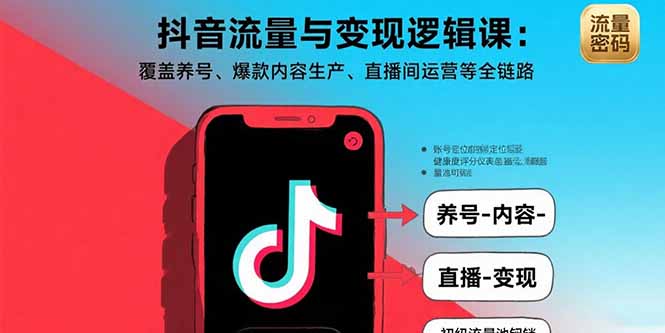 抖音流量与变现逻辑课：覆盖养号、爆款内容生产、直播间运营等全链路-极客网创