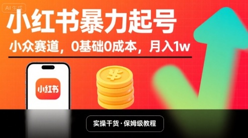 小红书暴力起号，小众赛道，0基础0成本，月入1w-极客网创