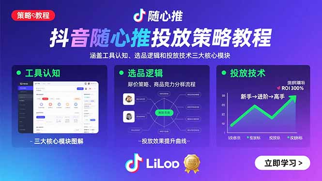 抖音随心推投放策略教程：涵盖工具认知、选品逻辑和投放技术三大核心模块-极客网创