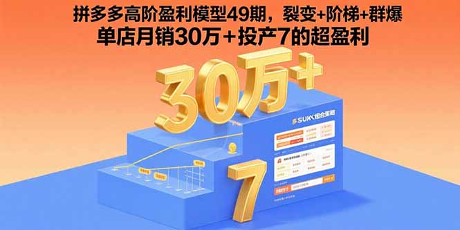 拼多多高阶盈利模型49期，裂变+阶梯+群爆  单店月销30万+投产7的超盈利-极客网创
