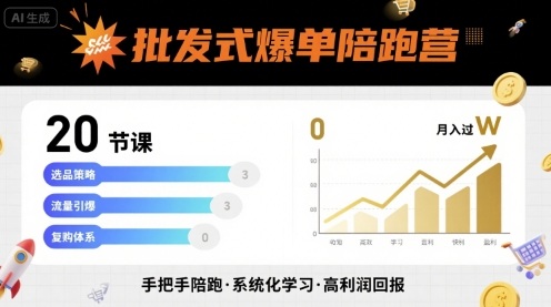 批发式爆单陪跑营，20节课带你实现批发式爆单，带你经松月入过W-极客网创