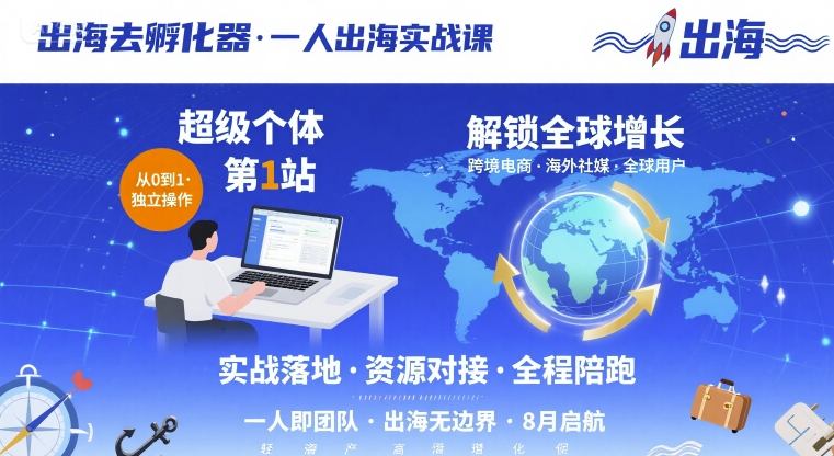 出海去孵化器，一人出海实战课，​超级个体第1站，解锁全球增长-极客网创